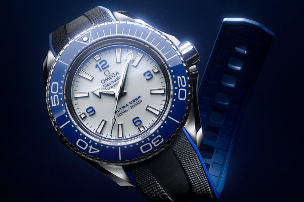 Omega Planet Ocean Ultra Deep White Dial Blue Bezel