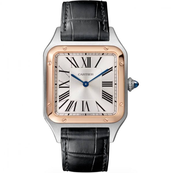 Cartier SANTOS-DUMONT WATCH LARGE MODEL, 18K PINK GOLD AND STEEL, LEATHER