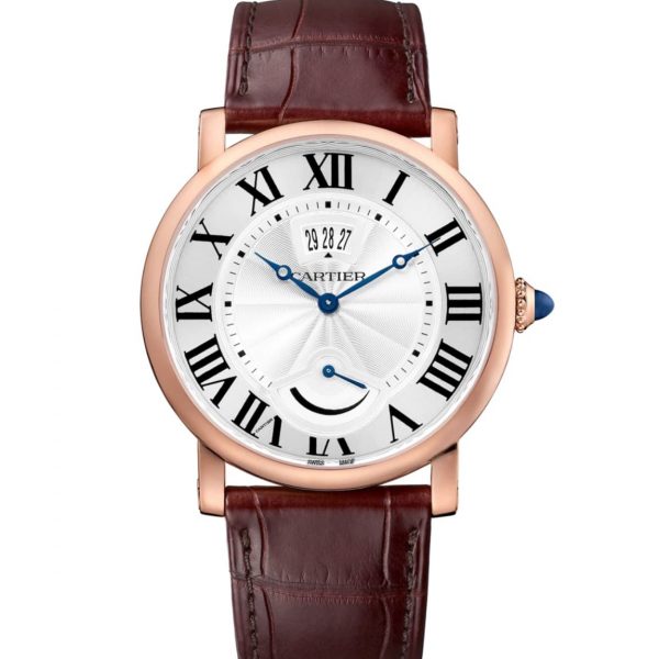 ROTONDE DE CARTIER WATCH, CALENDAR APERTURE AND POWER RESERVE 40 MM, 18K PINK GOLD, LEATHER